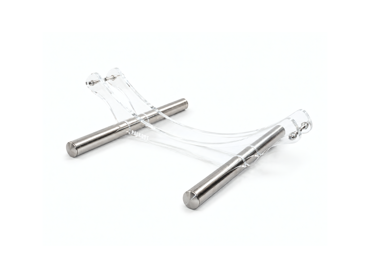 Transparent bike stand with shiny steel chrome legs. Safe and beautiful storage option for you walls
