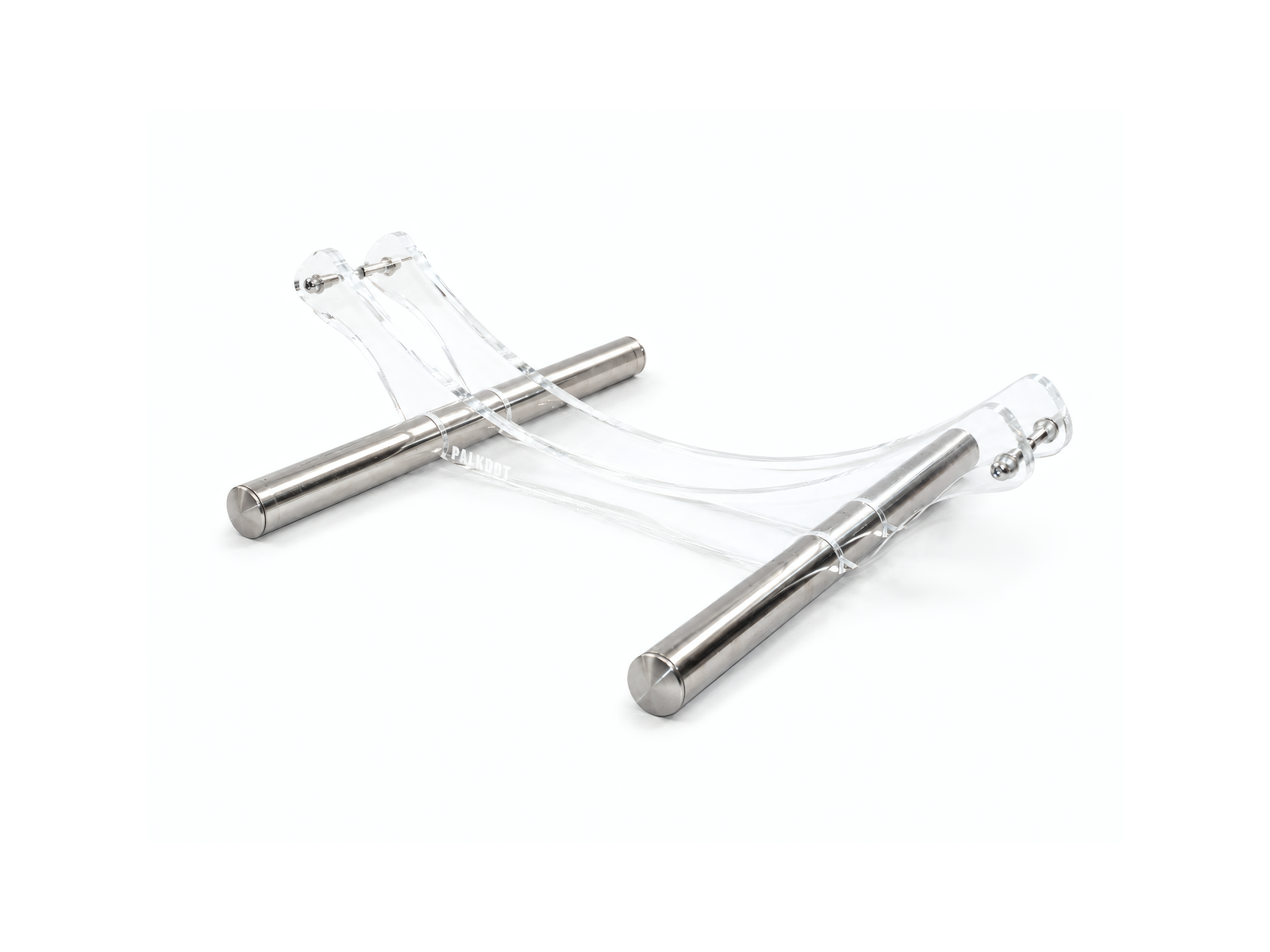 Transparent bike stand with shiny steel chrome legs. Safe and beautiful storage option for you walls