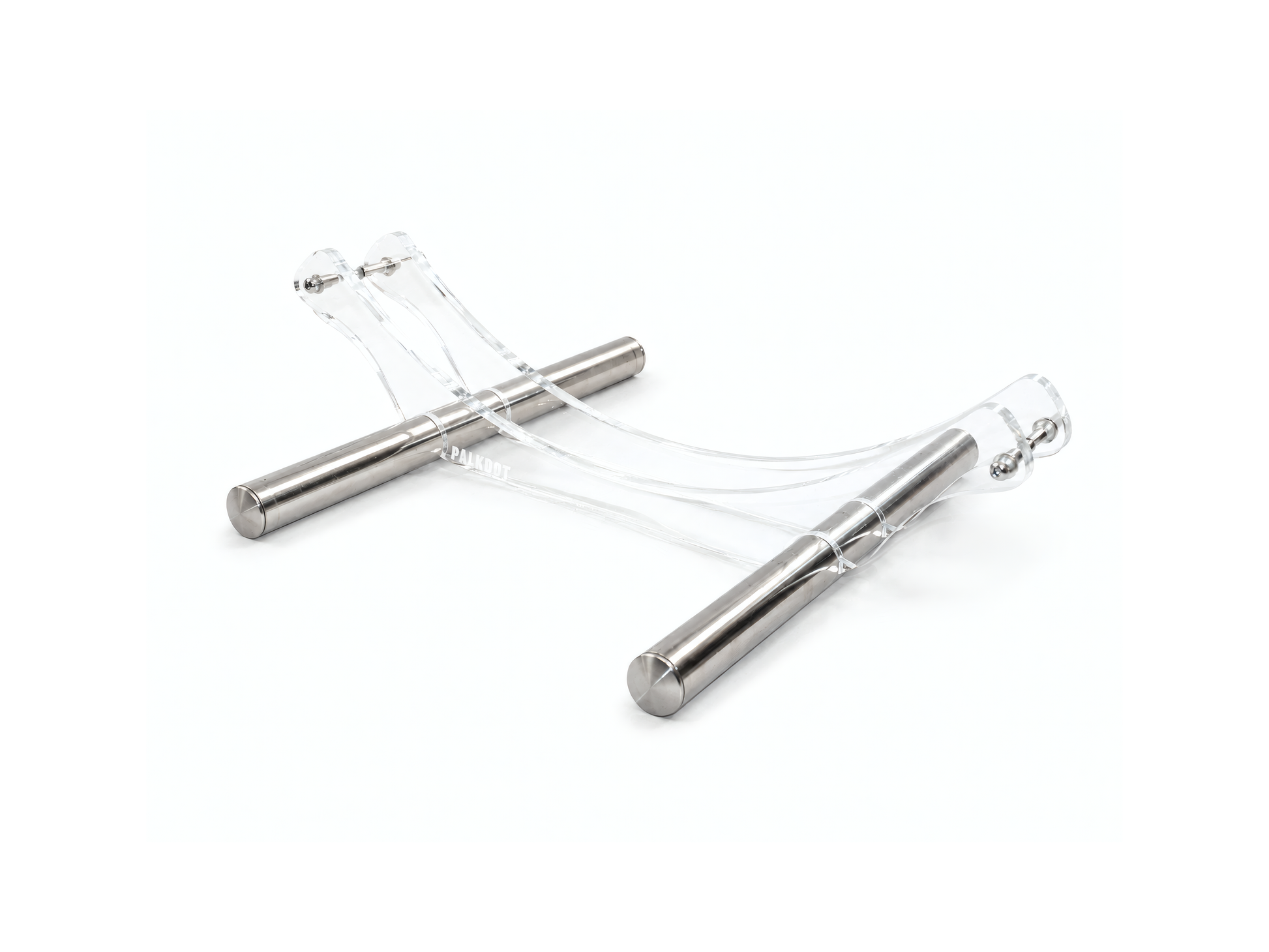 Transparent bike stand with shiny steel chrome legs. Safe and beautiful storage option for you walls