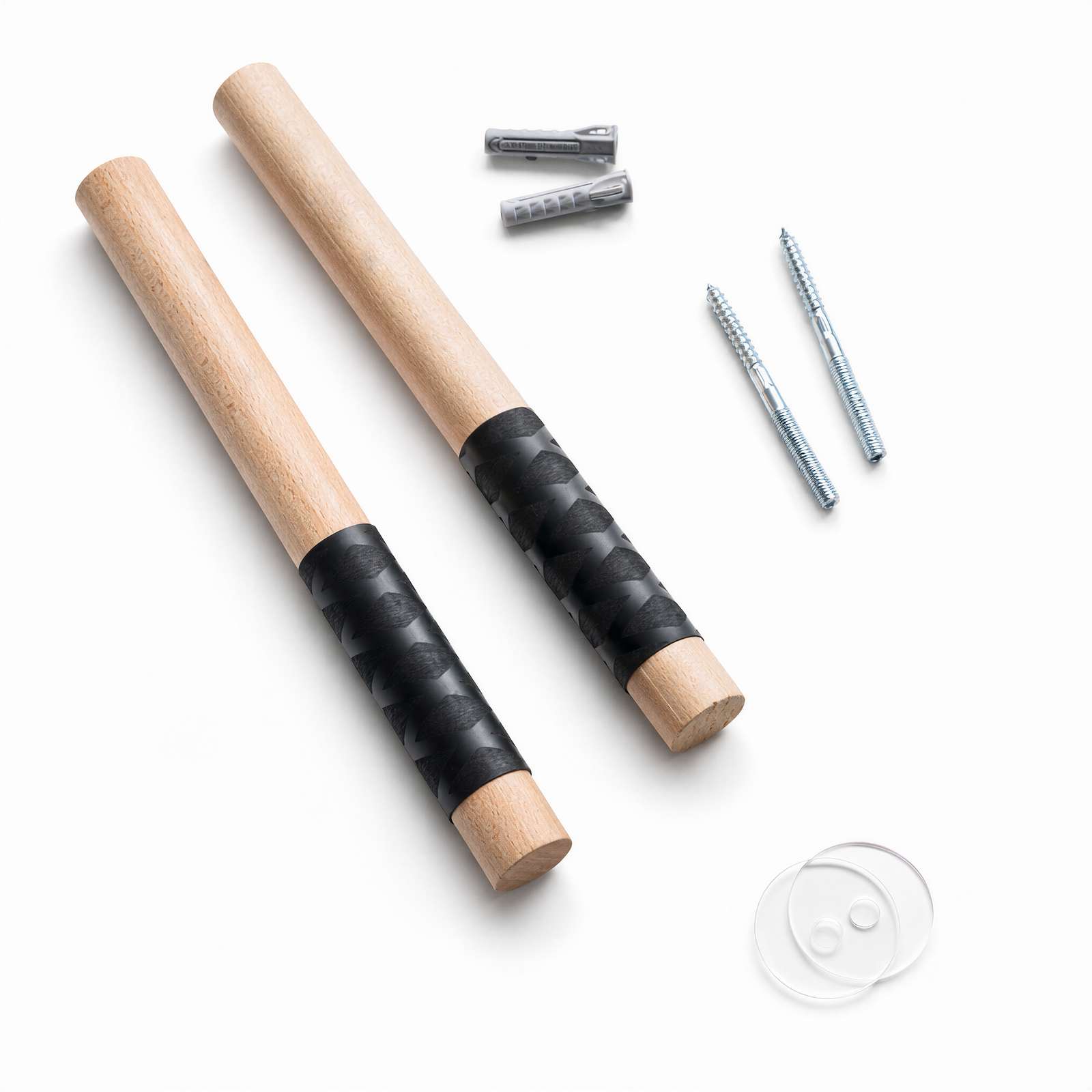Natural beech wood bike wall mount, two poles with black grips and hardware – Palkdot